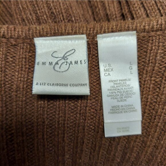 EMMA JAMES Suede sweater Jacket Womens L Zip Brown career office retro classic - Picture 8 of 10